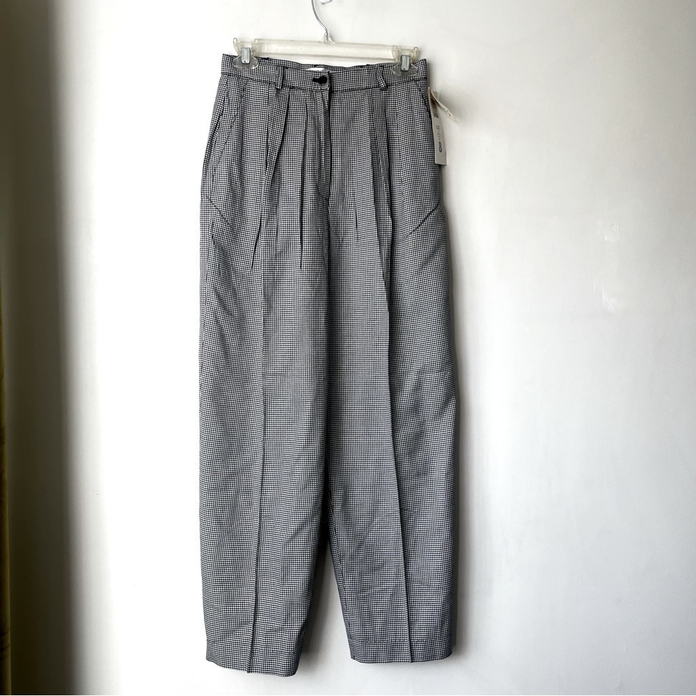 Vintage 90s Liz Claiborne Petites Navy & White Micro Houndstooth Trousers 8P NWT